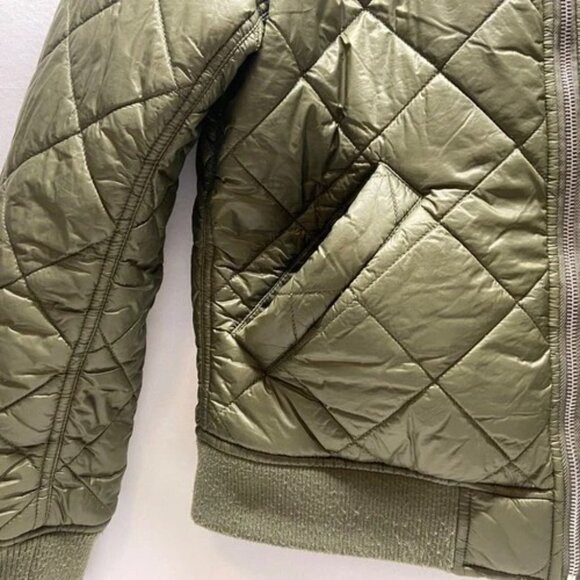 French Connection Quilted Bomber Jacket Women's Medium Olive Green Full Zip GUC - Picture 3 of 8